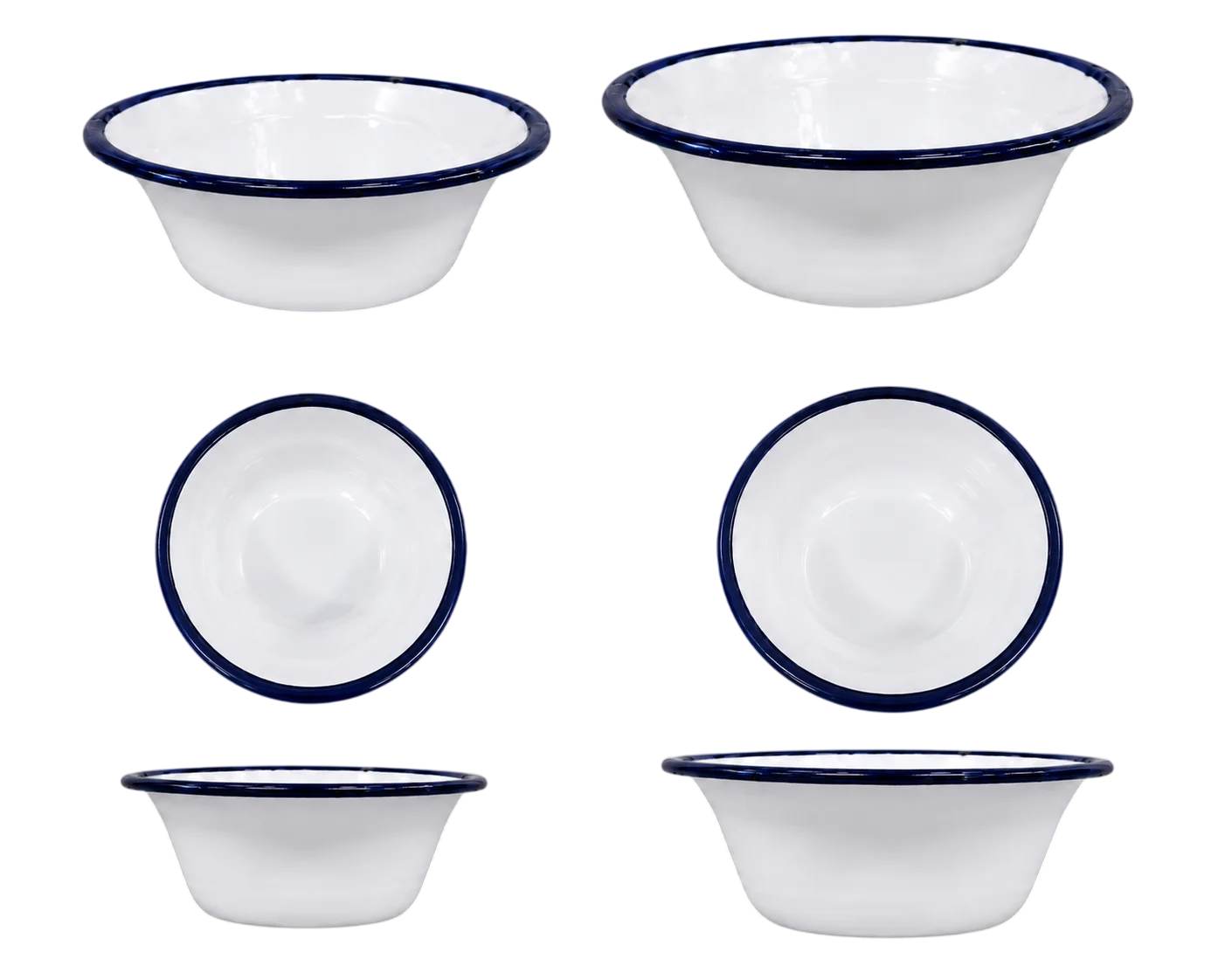 Enamel Bowl, White with Blue Rim